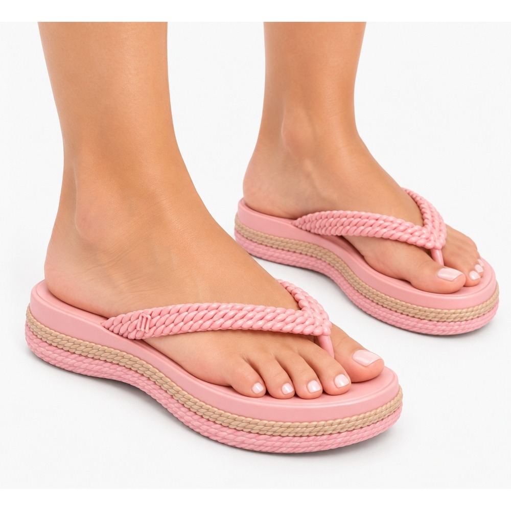 Melissa Leblon Platform Flip Flops Pink Beige 7 Braided Y2K Sandals
